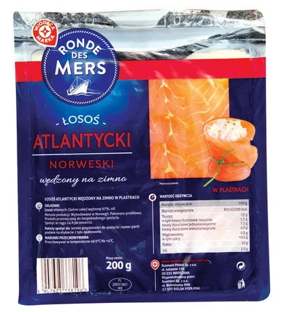 WIODĄCA MARKA Łosoś atlantycki norweski wędzony na zimno w plastrach 200 g