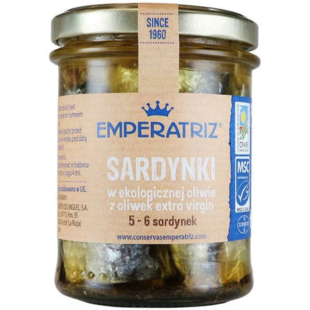 EMPERATRIZ Sardynki w ekologicznej oliwie z oliwek 190 g / 133 g