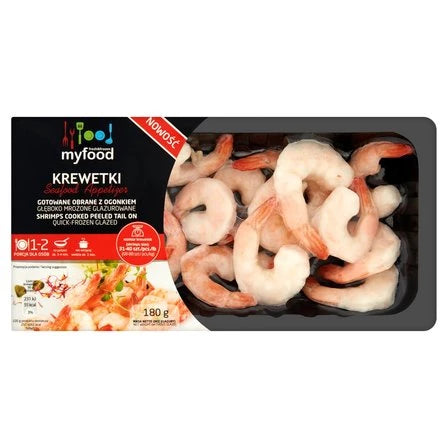 MYFOOD Krewetki białe gotowane obrane z ogonkiem 180 g